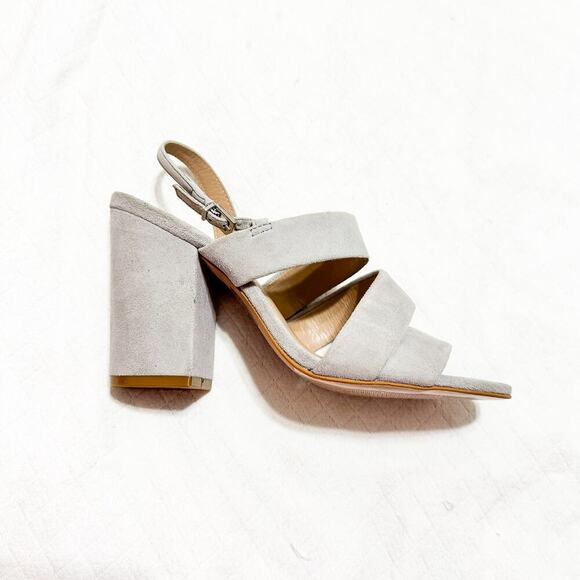 Reiss Naomi Block Heel Sandals Gray Suede Leather NWOB Size 38 Brazil - Picture 2 of 6